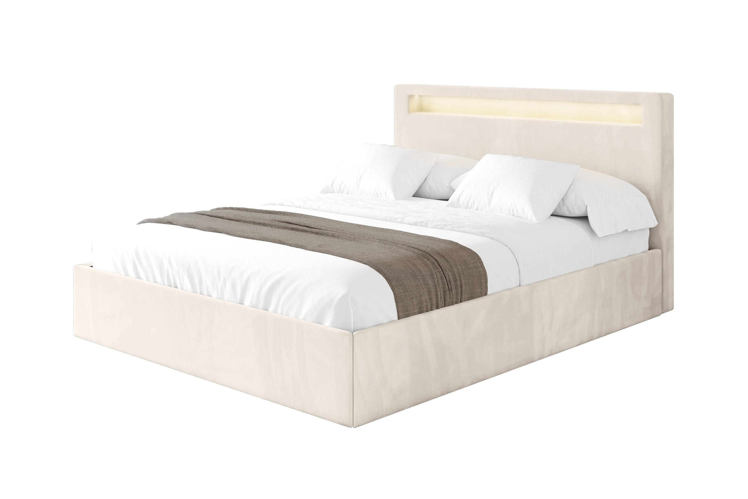 POLSTERBETT mit Bettkasten und Lattenrost, Boxbett ohne Matratze - GOLA 160x200 Beige - Greige, Holzwerkstoff/Textil (160/200cm) - ALTDECOR