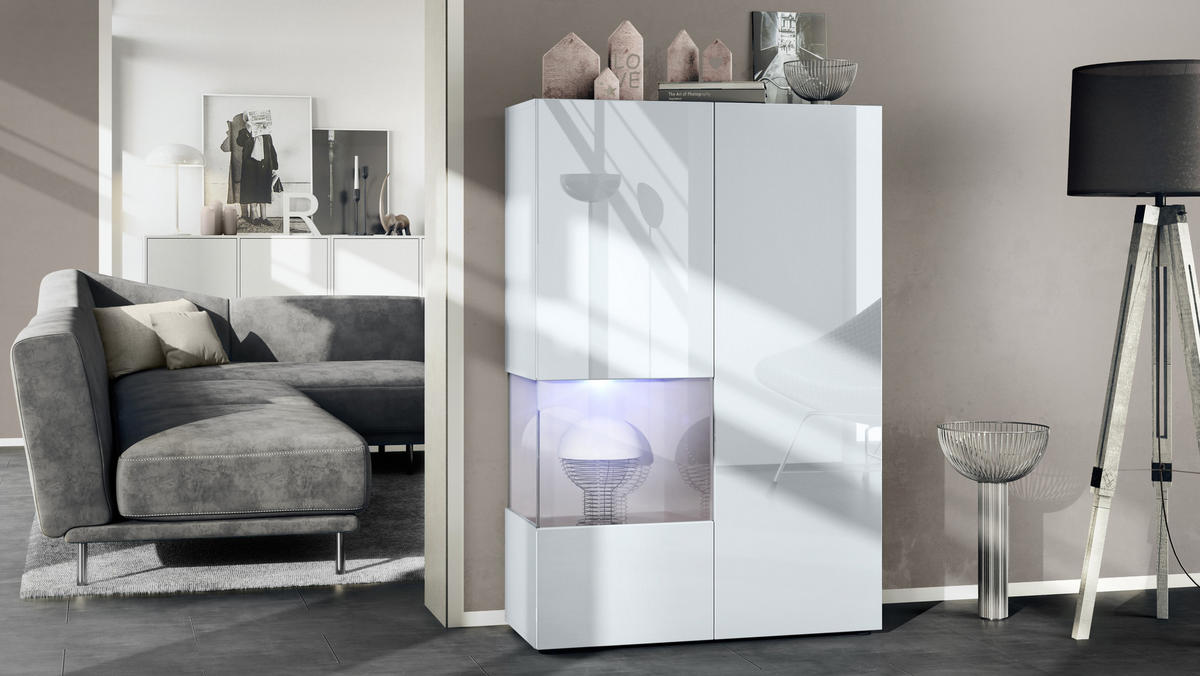 VITRINE Morena Einsatz in Sandgrau Hochglanz - Sandfarben, Holzwerkstoff (91.5/136.5/37cm) - Vladon
