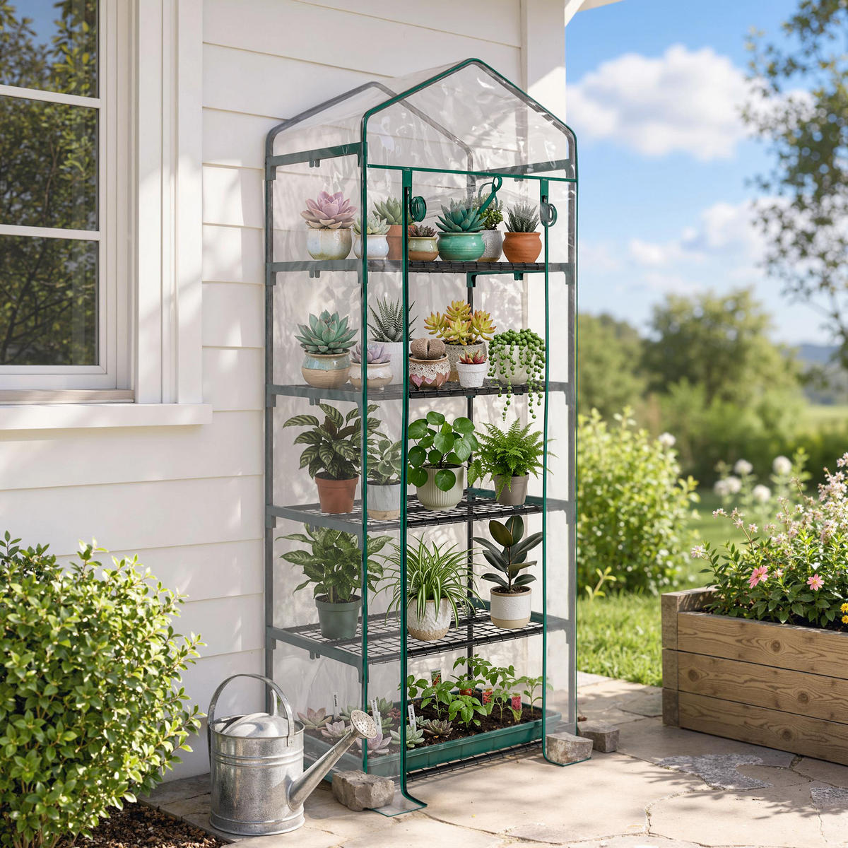 FOLIENGEWÄCHSHAUS Mini-Gewächshaus mit 5 Regale Transparent Stahl Kunststoff - Transparent, Metall (49/193/69cm) - Outsunny