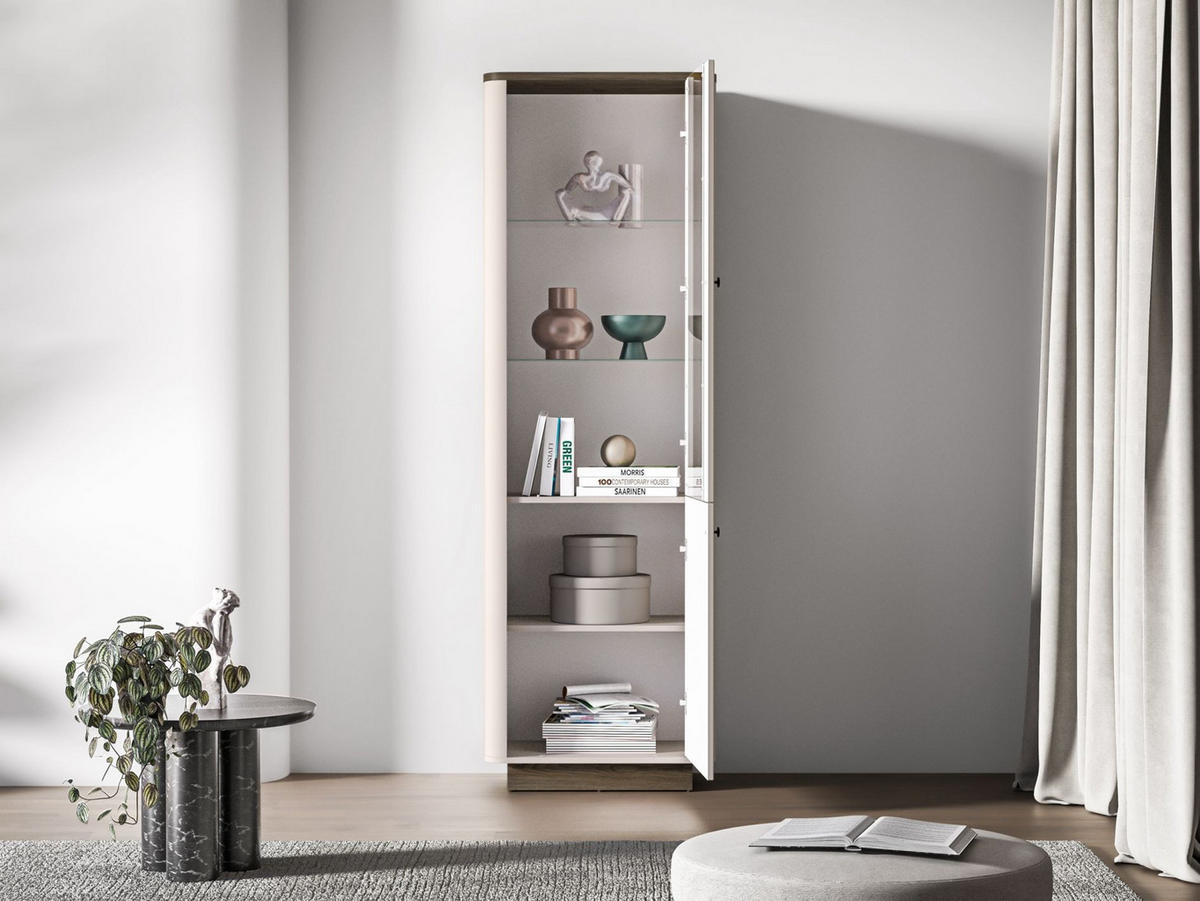 VITRINE Vilavio 2-türig Kaschmirgrau/Eichenoptik 65 cm - Taupe/Dunkelbraun, Holzwerkstoff (65/191.5/40cm) - Selsey