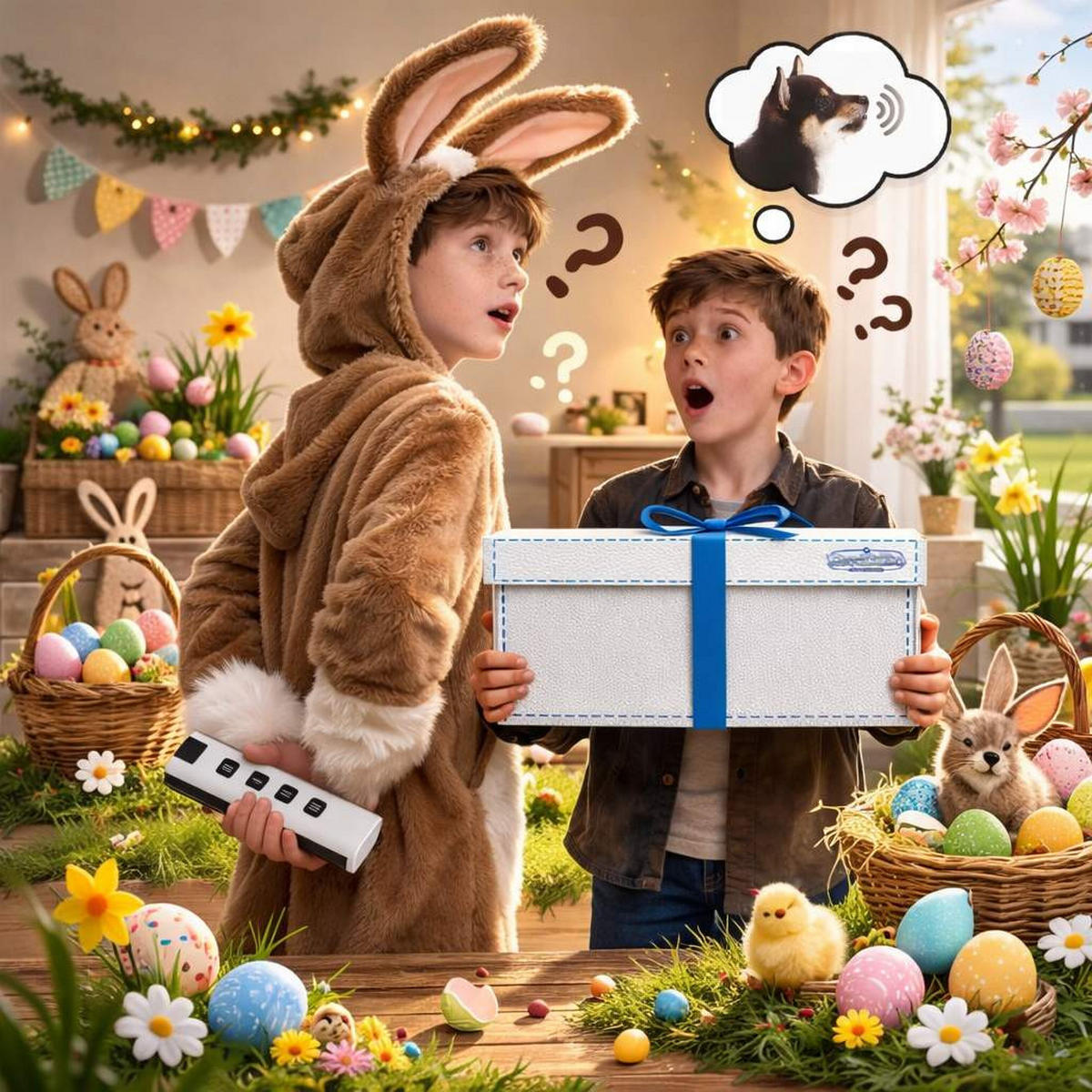 OSTERGESCHENKEBOX mit Soundfunktion 41/31/18 cm - Weiß, Metall (31/18/41cm) - DanDiBo