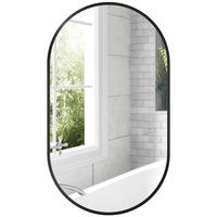 BADEZIMMERSPIEGEL Ovaler Wandspiegel, mit 3 Haken, 40 x 70 cm ,schwarz - Schwarz, Glas (3/70/40cm) - Vallsero