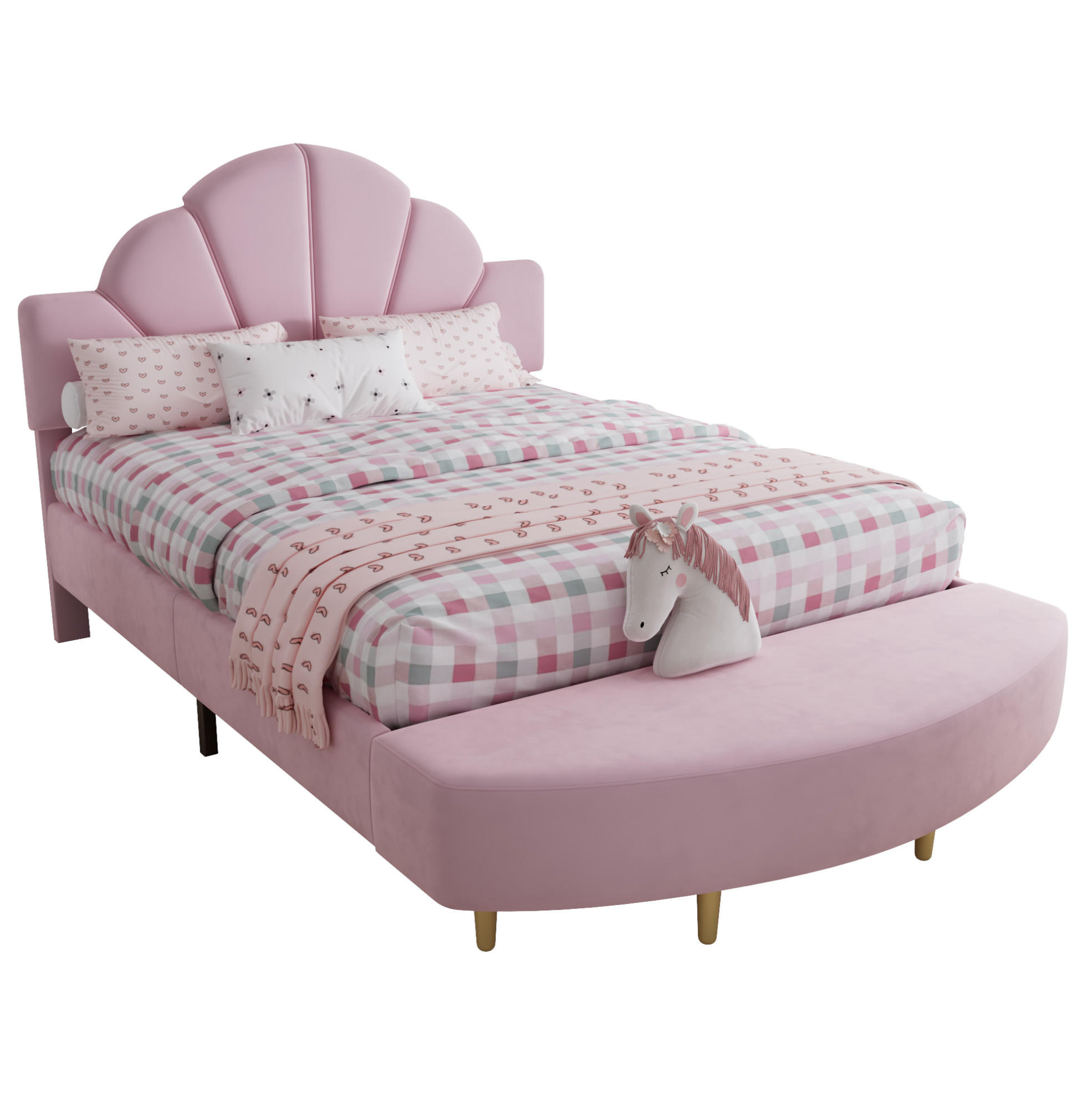 POLSTERBETT 140/200 cm mit Samtkopfteil, Bettbank und Antikollisionskante, Rosa - Rosa, Textil (140/200cm) - Redom