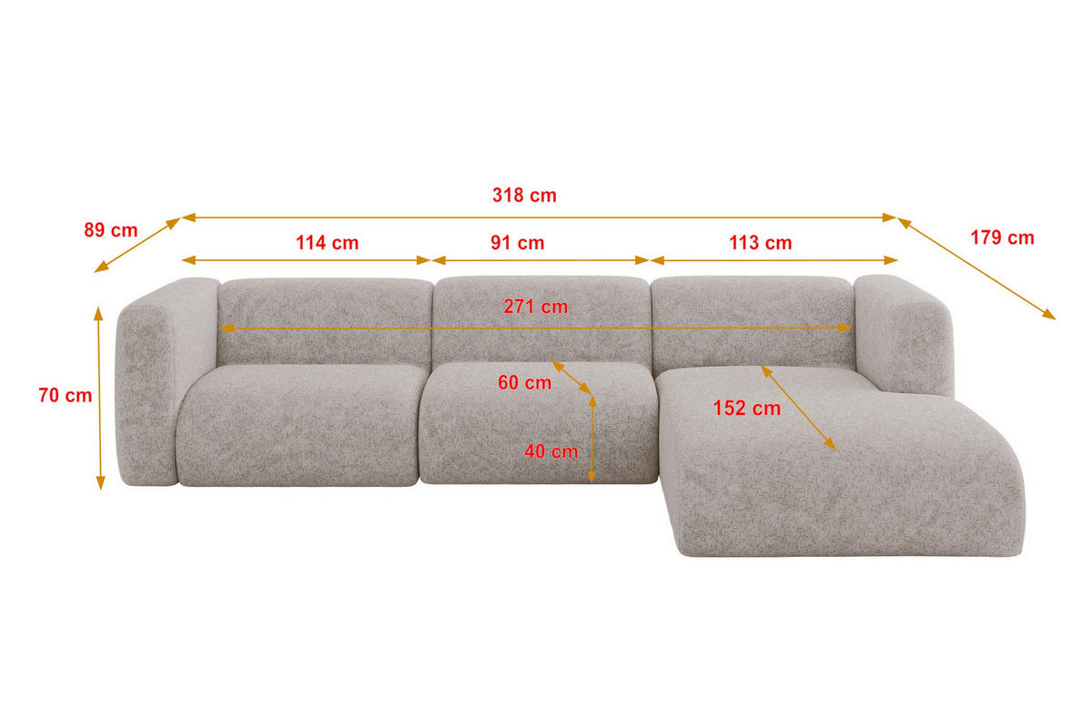 ECKSOFA Ottomane Rechts MIRA-L2 318x179x89 Hellgrau Velours - Hellgrau/Schwarz, Holzwerkstoff/Kunststoff (318/179cm) - ALTDECOR