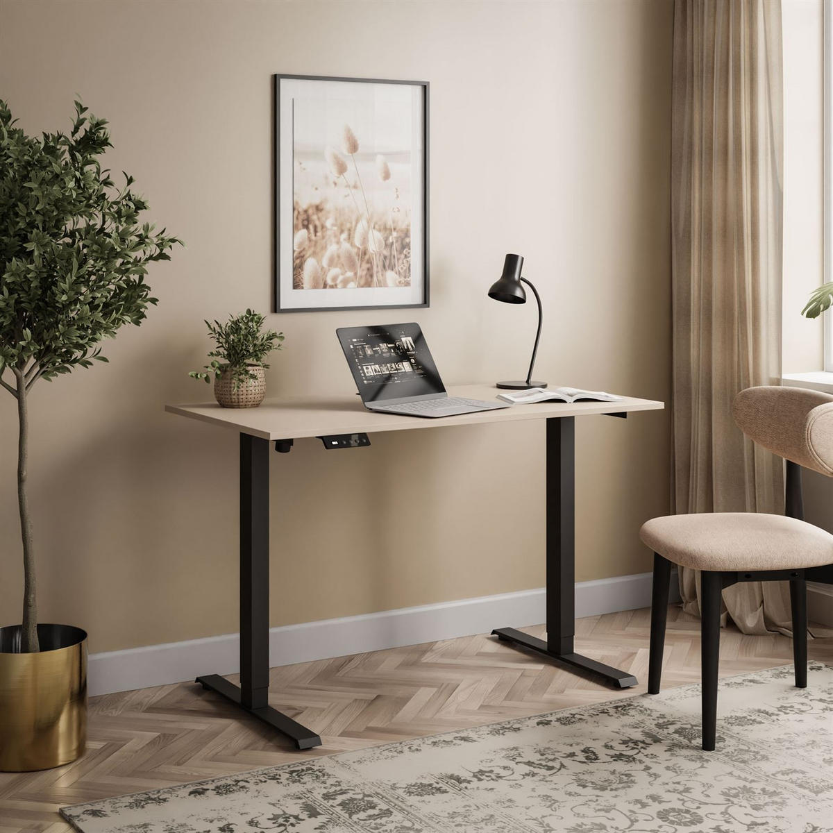 SCHREIBTISCH SPACE höhenverstellbar mit Metallbeinen schwarz/Kaschmir - Kaschmir, Holzwerkstoff (60/110/69.5cm) - Lookway