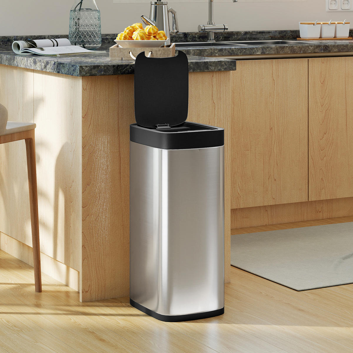 MÜLLEIMER SENSOR Automatischer Sensor 50L, INFRAROT BEWEGUNGSSENSOR, Metall Silber, Küche, 26,5/68/35,5 cm - Silberfarben, Metall (26.5/68/35.5cm) - Rolipo