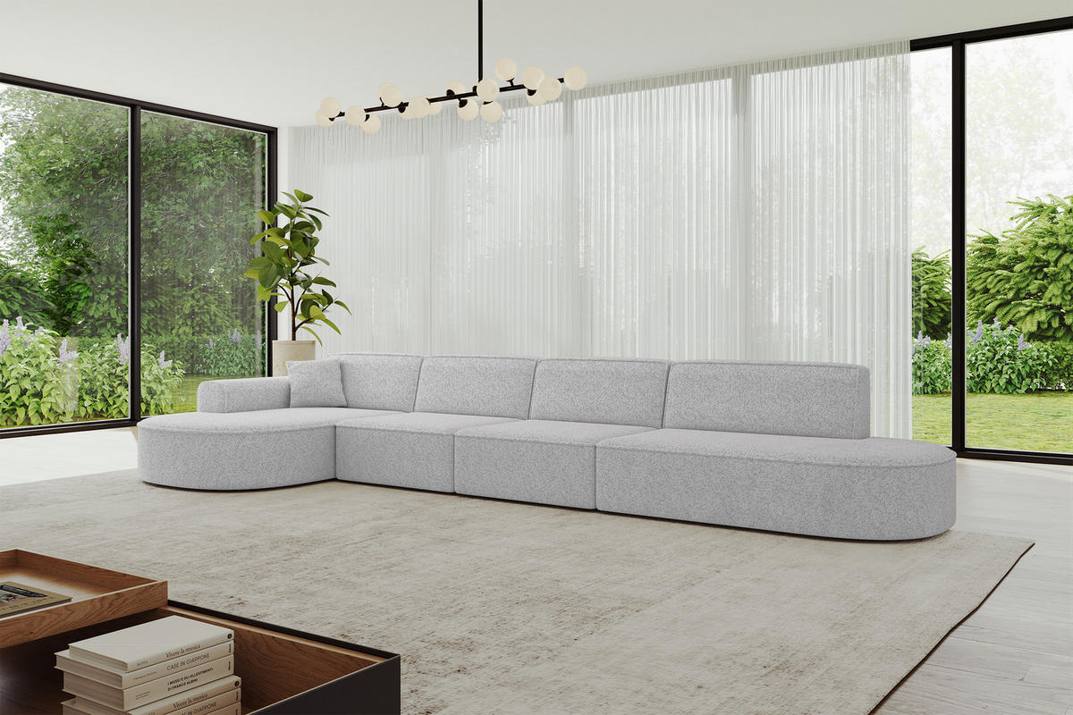 ECKSOFA Ottomane Links MARI-L3 - 413x171x79 cm Grau Tissu - Schwarz/Grau, Holzwerkstoff/Kunststoff (413/171cm) - ALTDECOR