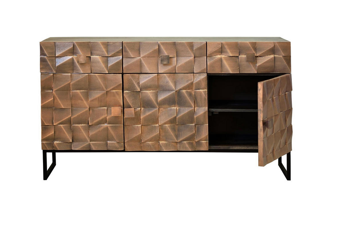 SIDEBOARD aus Mangoholz und Bronze - Dunkelbraun, Holz (42/80/142cm) - Giner y Colomer