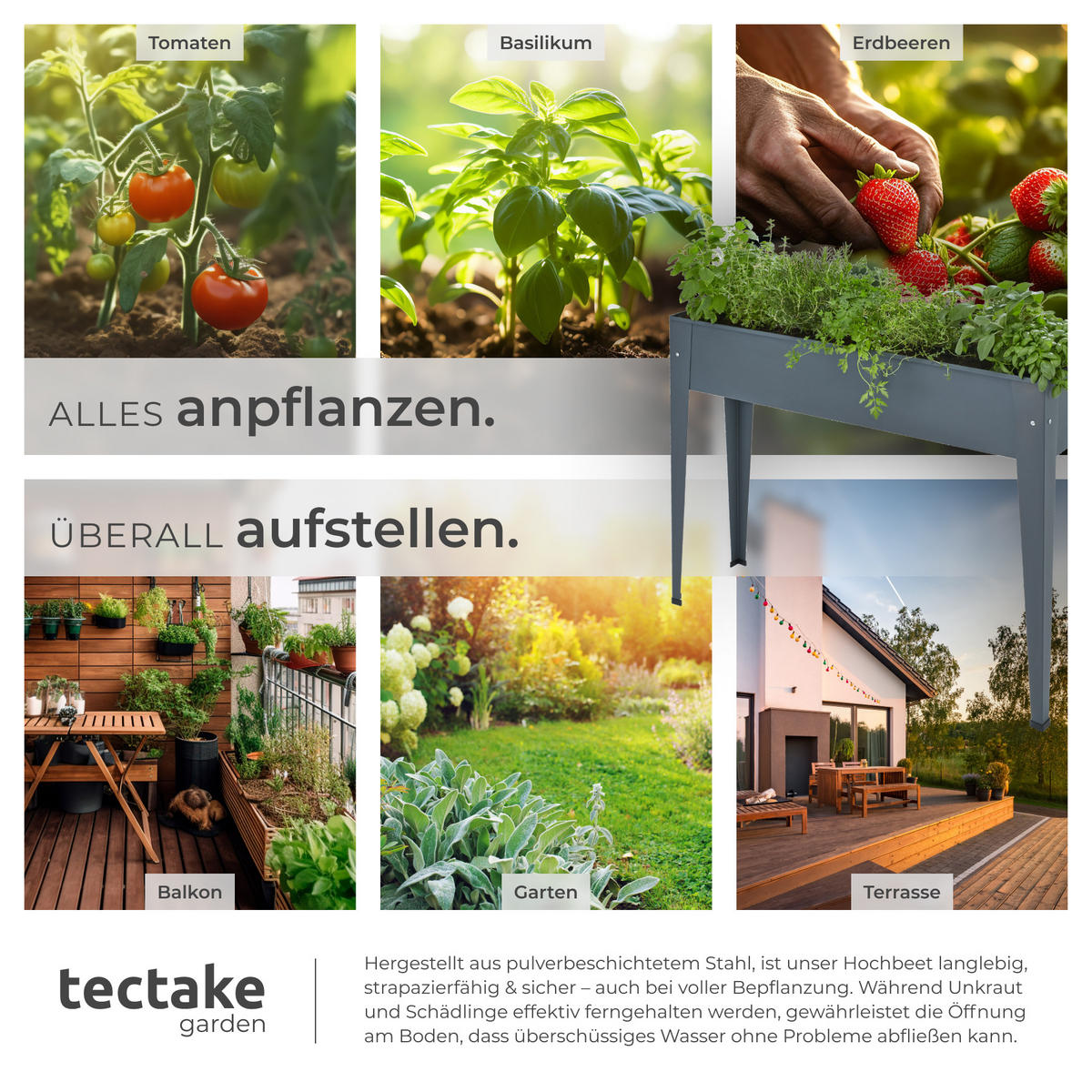 HOCHBEET Calendula,98,5 x 26 x 82,5 cm,anthrazit - Anthrazit, Metall (26/82.5/98.5cm) - tectake