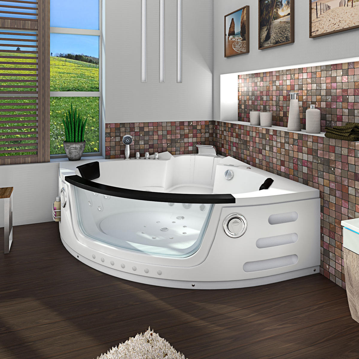 WHIRLPOOL Pool Badewanne Wanne W05H 140x140cm - Weiß, Glas/Kunststoff (140/60/140cm) - AcquaVapore by Sandra Jentho