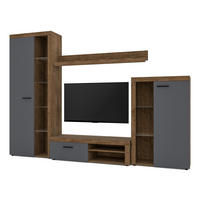 WOHNWAND Spacoro Grau, Lefkas Graphit 270/190/41 cm Wohnwand Modern ohne LED - Braun/Grau, Holzwerkstoff/Kunststoff (270/190/41cm) - AX Living