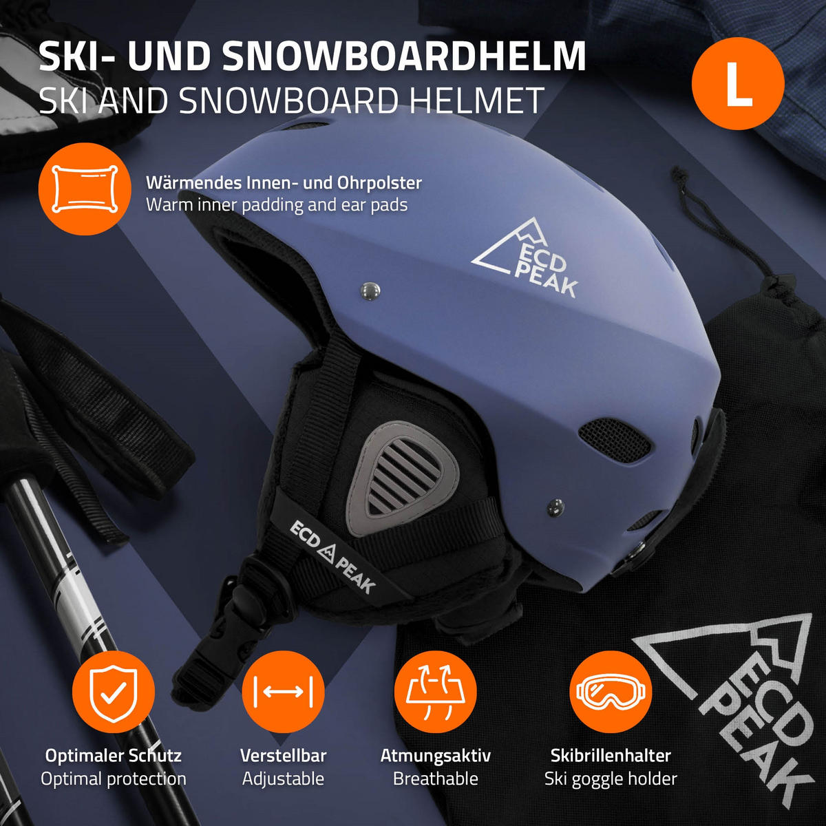LYŽAŘSKÁ PŘILBA pro muže a ženy, robustní snowboardová přilba, modrá, velikost L (58–61 cm) - modrá, plast (30/24cm) - ECD-Germany
