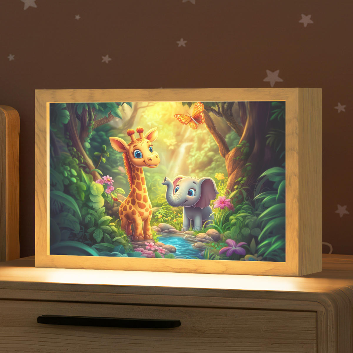 NACHTTISCHLAMPE Giraffe - Elefant - Blumen - Dschungel 30x20 cm - Grün, Holzwerkstoff (8/30/20cm)