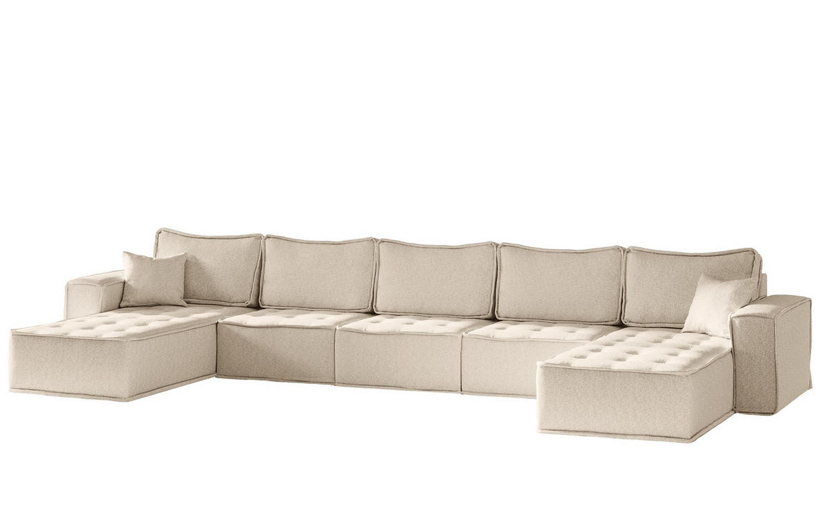 WOHNLANDSCHAFT Sande In Raven - Creme, Holzwerkstoff/Textil (452/85/192cm) - Fun Möbel