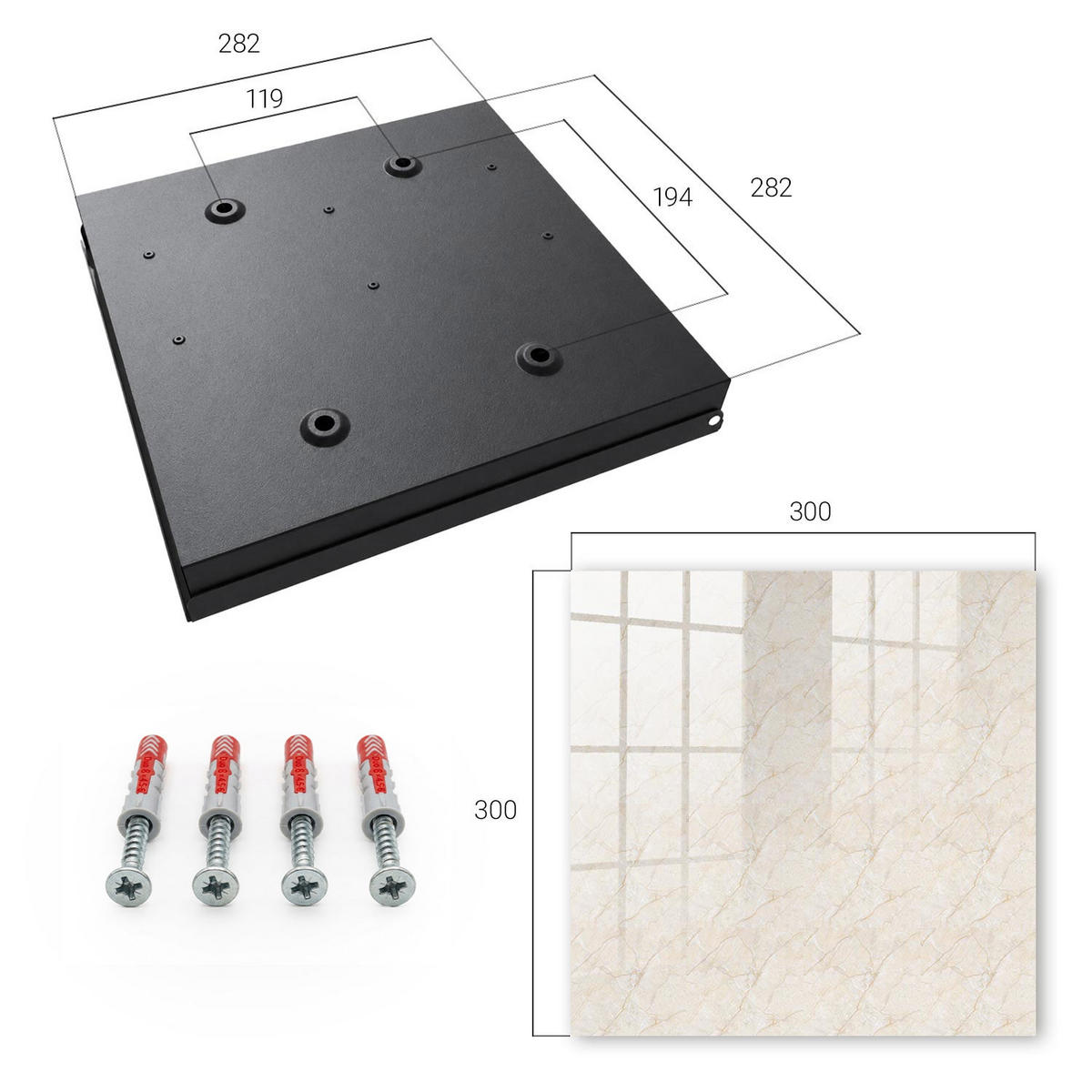 SCHLÜSSELBOX Schwarz 30x30 cm- Türöffnung nach rechts - Marmor-Eleganz - Beige, Metall (30/30/5cm) - TULUP