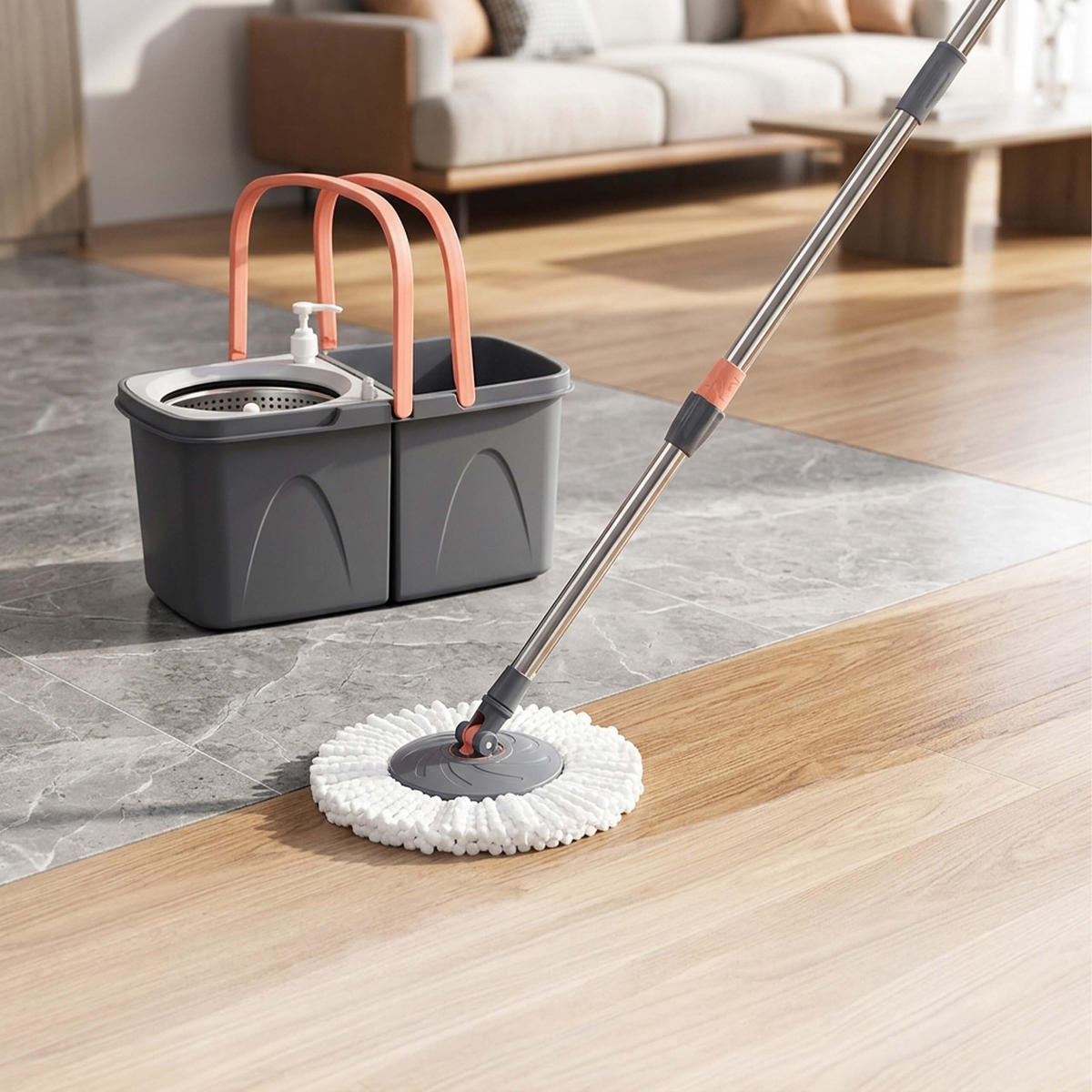 SOUPRAVA Antracitová Šedá Korálová s kbelíkem ždímačkou 14 L 2 náhradní hlavice - různobarevná, kov/textil (48.5/26/25.5cm) - Relaxdays