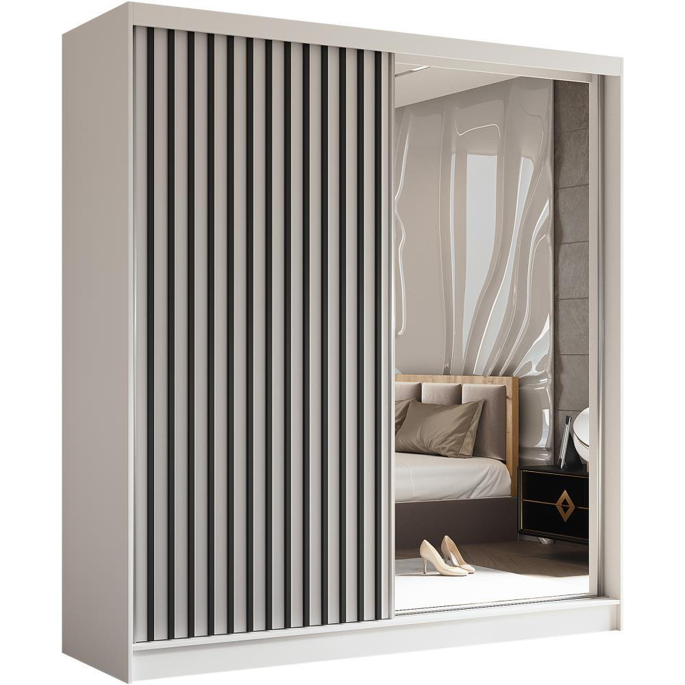 SCHWEBETÜRENSCHRANK Helix 200/216/61 weiß+schwarz - Schwarz/Weiß, Holzwerkstoff (200/216/61cm) - Beautysofa