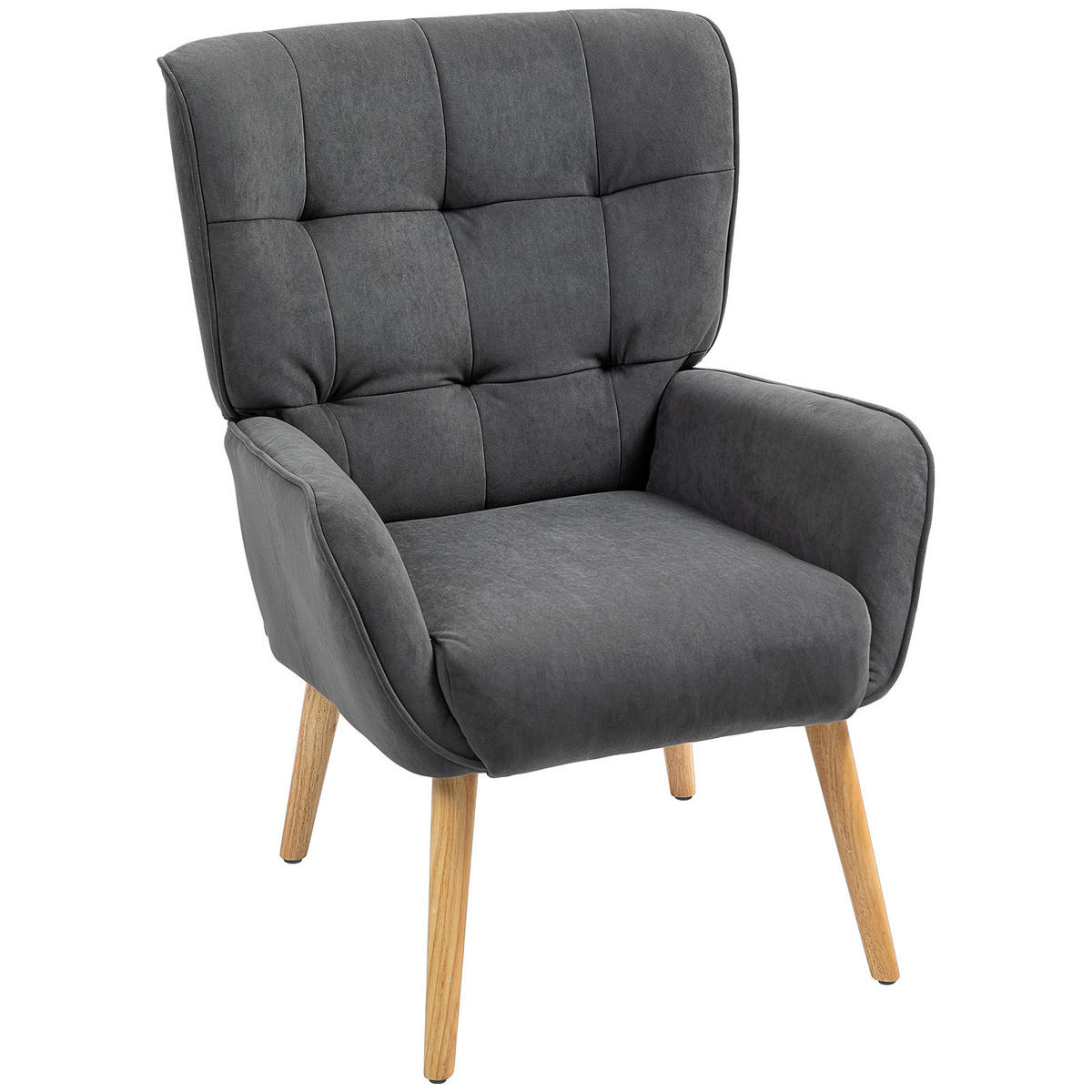 SESSEL Wohnzimmer Loungesessel Relaxsessel mit Holzbeine, Samtoptik Grau - Grau, Textil (66/100/75cm) - HOMCOM