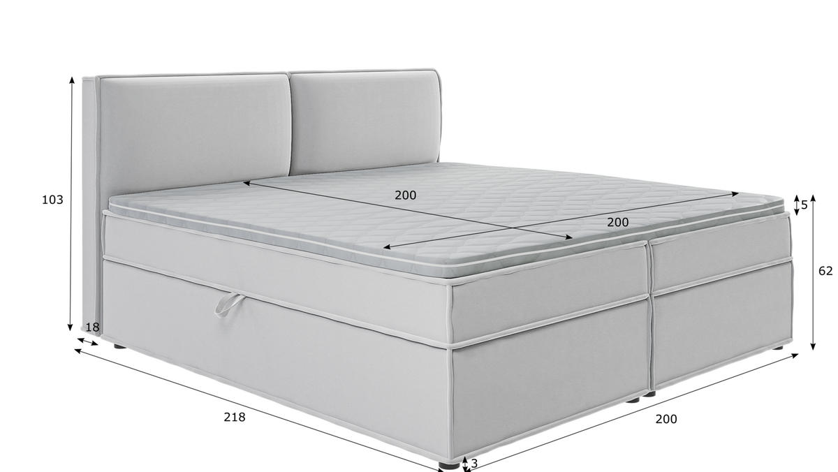 BOXBETT Eclipse 200/200 cm Silber Luxusmicrofaser - Silberfarben/Schwarz, Holz/Kunststoff (200/200cm) - S-Style Möbel