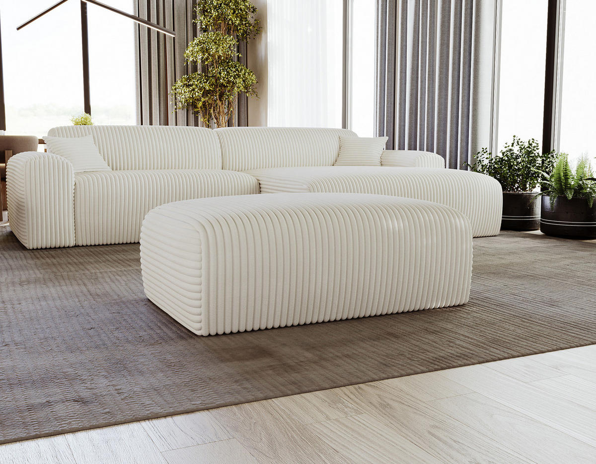 POLSTERHOCKER - Cord - Beige/Schwarz, Kunststoff/Textil (110/40/72cm) - home24