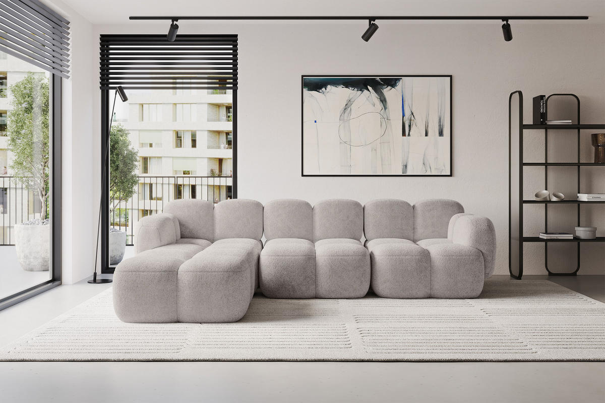 ECKSOFA modulares Sofa Links Miko-L2 302x205x75 Hellgrau Velours - Hellgrau/Schwarz, Holzwerkstoff/Kunststoff (302/205cm) - ALTDECOR