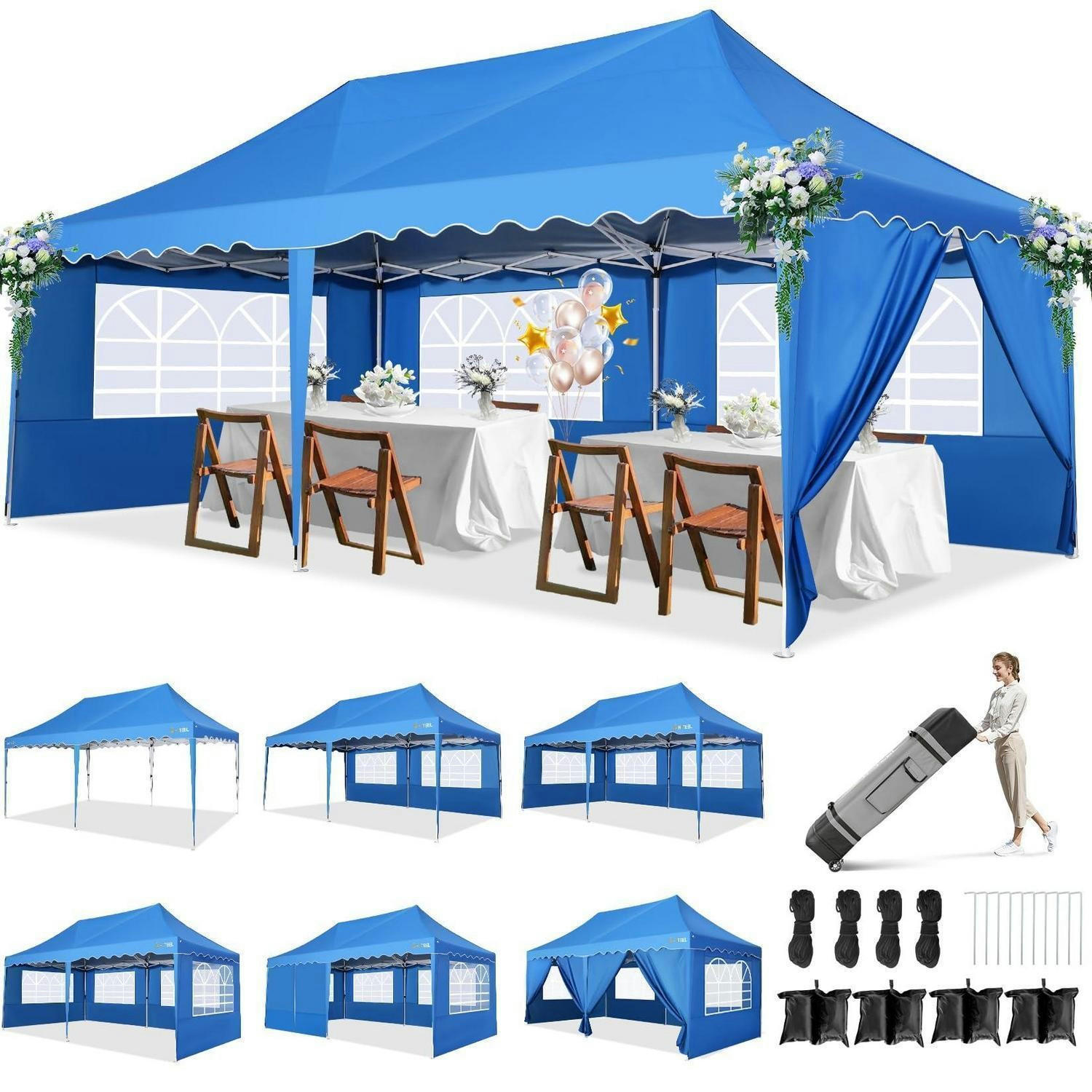 FALTPAVILLON 3x6m Blau mit 6 Seitenwänden - Blau, Textil (300/320/600cm)