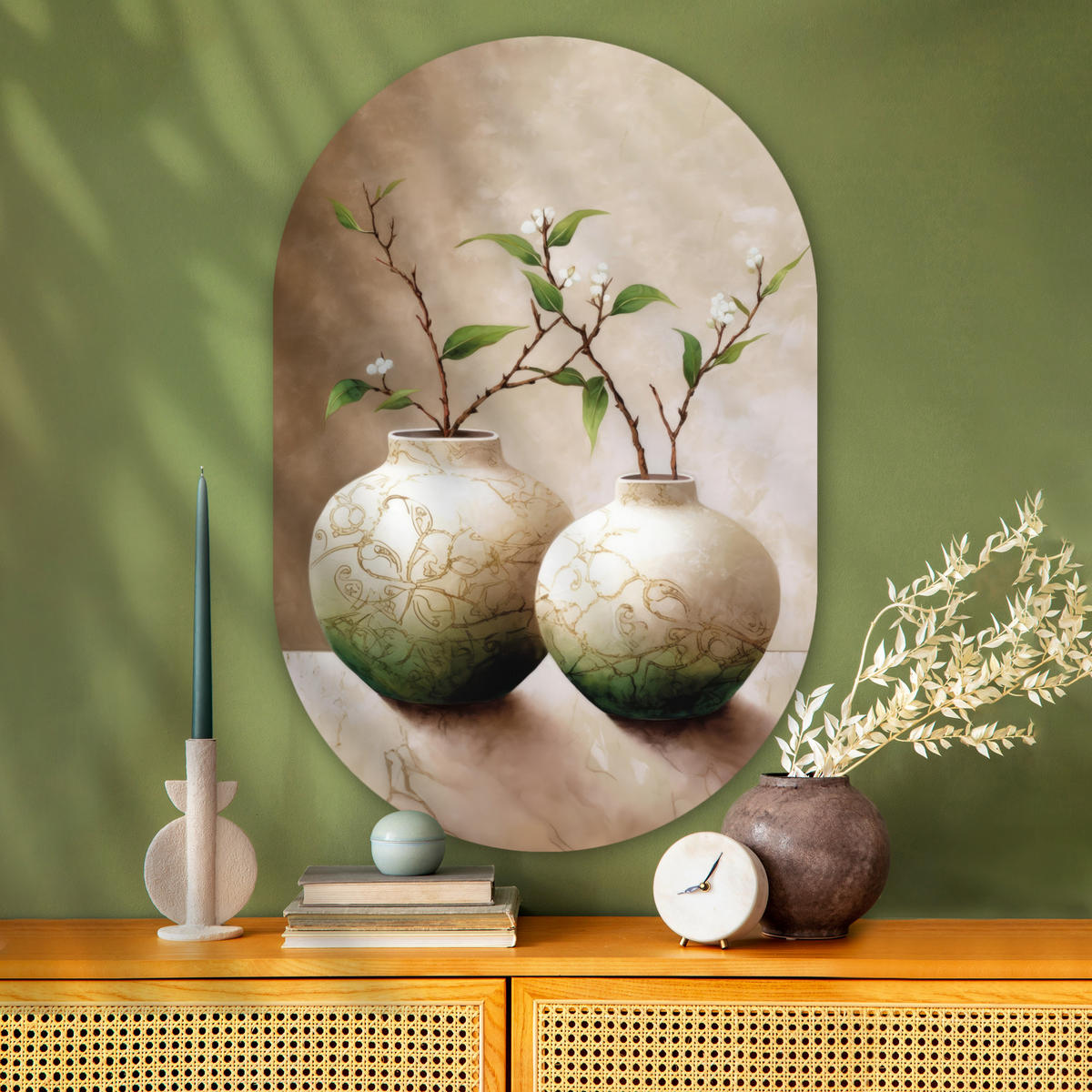 WANDBILD Blumen - Vase - Weiß - Botanisch - Beige 80x120 cm - Ecru, Kunststoff (80/120cm) - MuchoWow