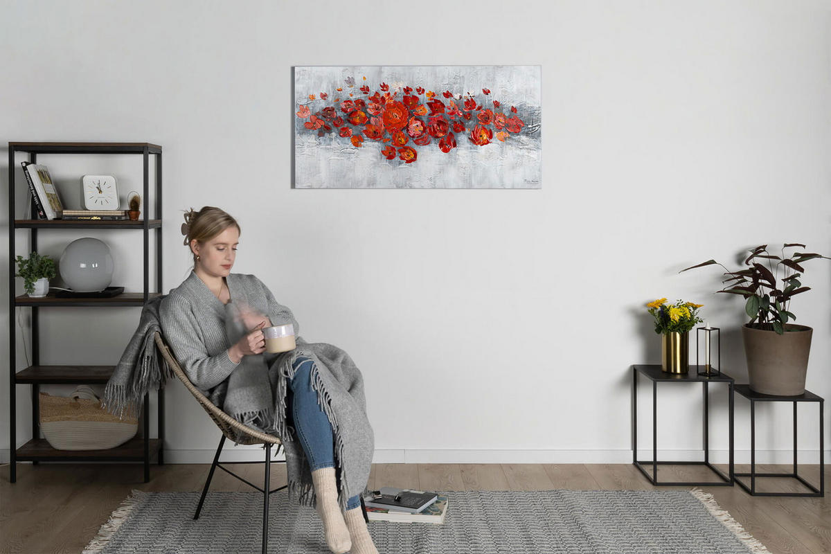 ÖLGEMÄLDE 120/60 cm - Rot/Grau, Holz/Textil (1.5/60cm) - KUNSTLOFT