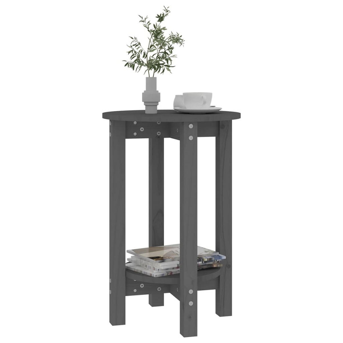 COUCHTISCH Grau Ø 40x60 cm Massivholz Kiefer - Grau, Holz (40/40/60cm) - furnicato