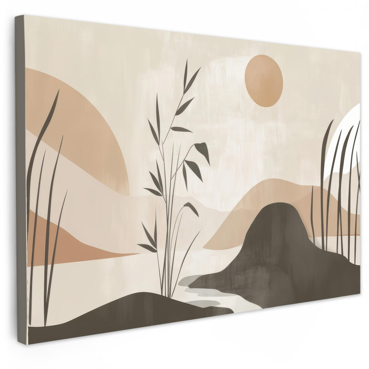 LEINWANDBILD Japandi - Landschaft - Beige XXL 150x100 cm - Cognac, Textil (150/100cm) - MuchoWow