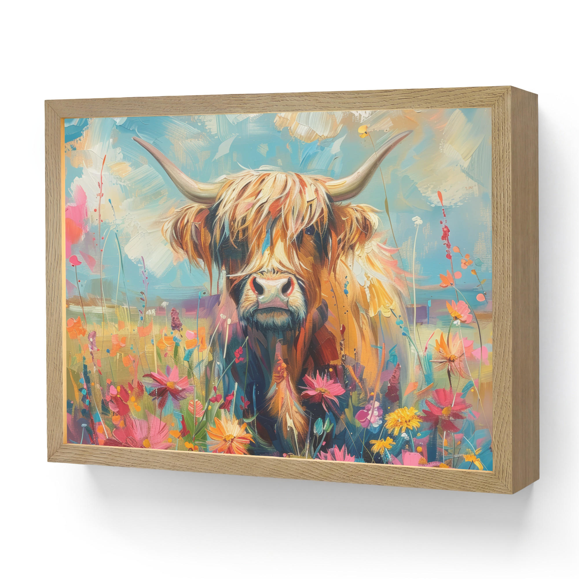 OnlyWow NÁSTĚNNÁ LAMPA S AKUMULÁTOREM Skotský horal - Příroda - Barevné - Květiny 40x30 cm