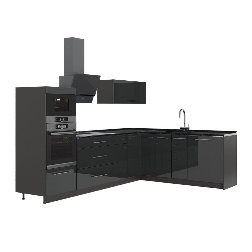 ECKKÜCHE Fame-Line, Anthrazit Hochglanz/Anthrazit, 287 x 207 cm, AP Anthrazit - Schwarz Hochglanz/Anthrazit, Holzwerkstoff (287/153.6/60cm) - Vicco