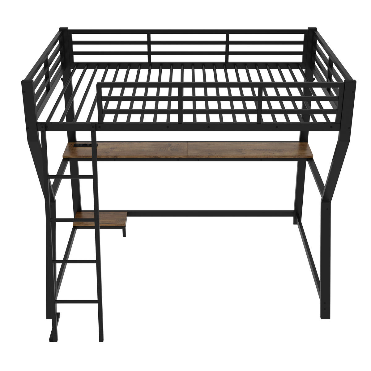 HOCHBETT 90/200 cm Schwarz mit LED-Beleuchtung Schreibtisch und Steckdose mit USB - Schwarz, Metall (90/200cm) - OKWISH