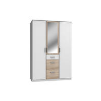 KLEIDERSCHRANK Joker in Weiß Eiche Sägerau - Drehtürenschrank 3 türig mit Spiegel - Silberfarben/Weiß, Holzwerkstoff (135/199/58cm)