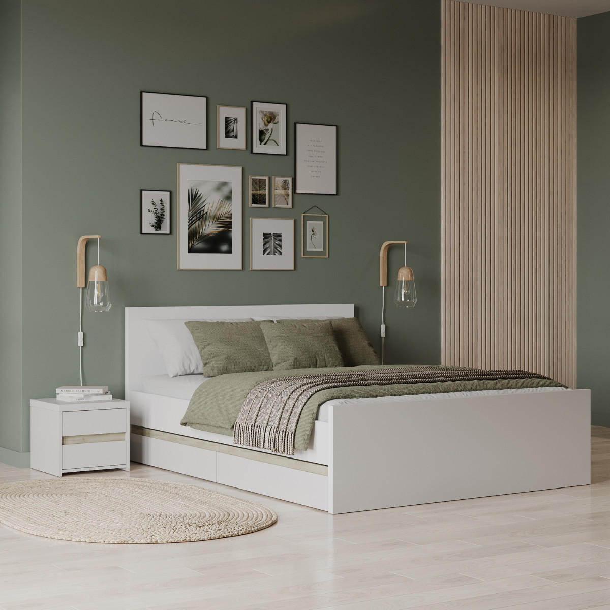 BETTENGARNITUR Clyde 140x200 cm mit 2 Schubladen 145/207,4/90 cm - Eschefarben, Holzwerkstoff (200/140cm) - Calicosy