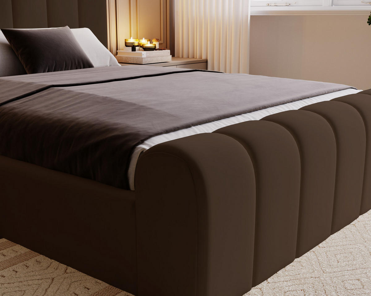 DOPPELBETT 160x200 Valetta mit Bettkasten, Velvet Braun - Braun, Holz/Textil (160/200cm) - Emporius