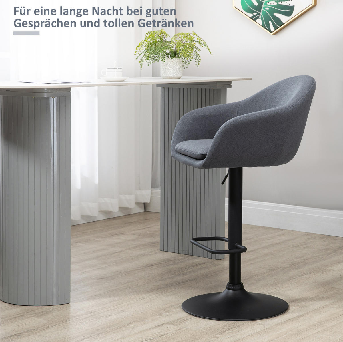 BARHOCKER Dunkelgrau höhenverstellbar mit Fußstütze - Dunkelgrau, Metall (54/112/54cm) - MIVRAY