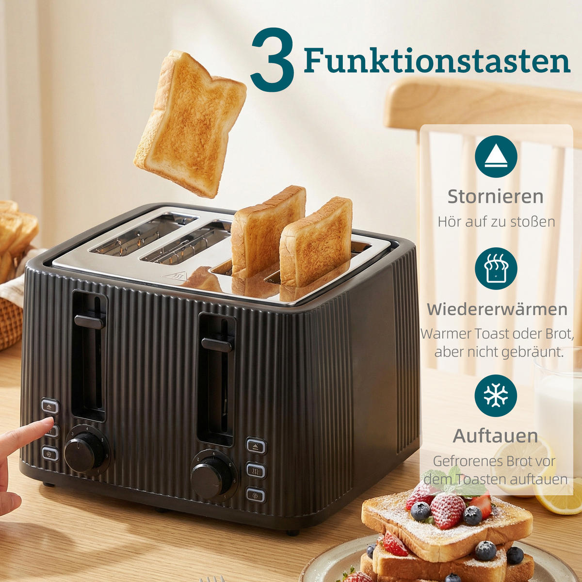 TOASTER mit Wasserkocher DE-07937 Schwarz - Schwarz, Kunststoff (15.6/23.3/21.4cm) - ComfortXL