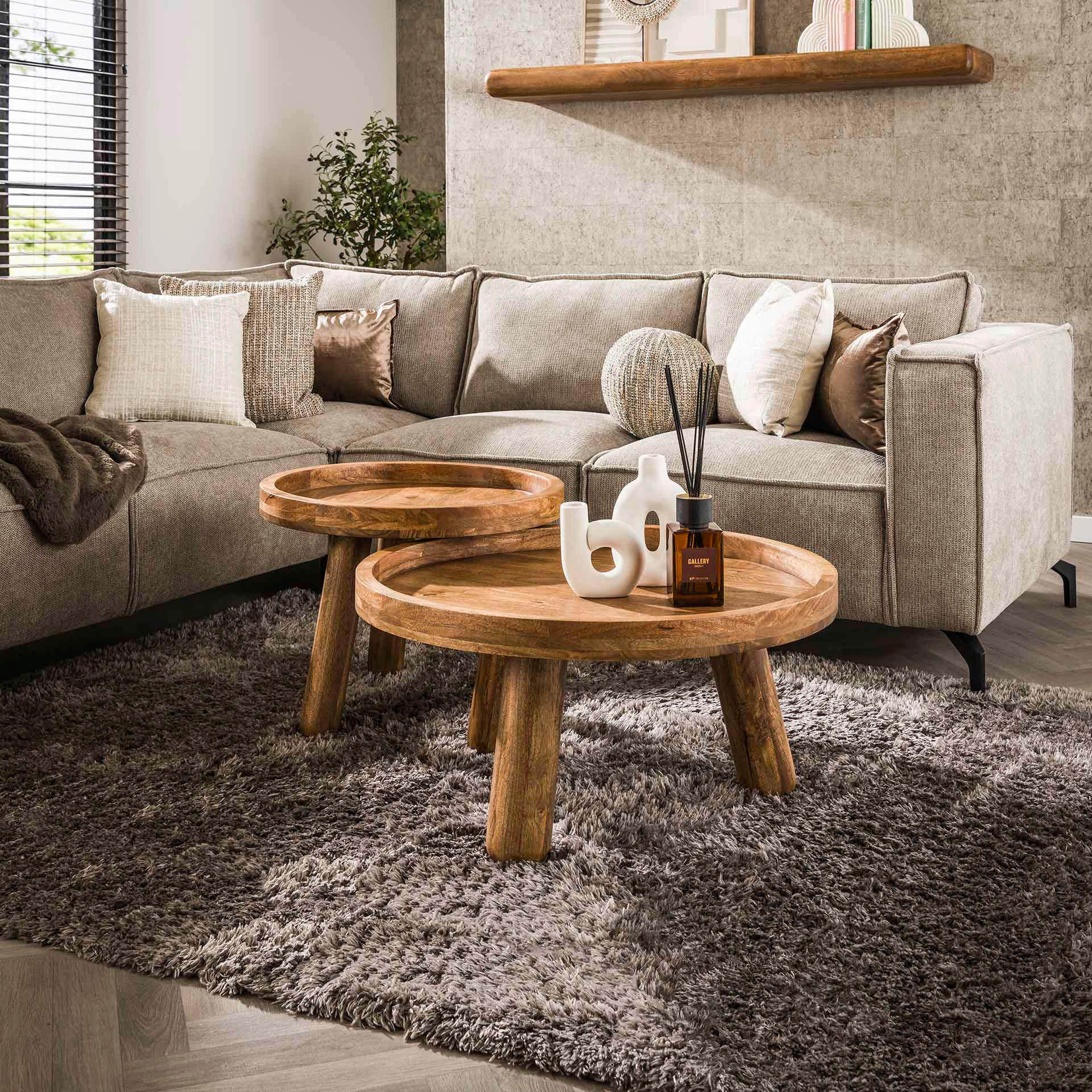 COUCHTISCH Dreibein Beige 80/80/40 cm 2er-Set - Beige, Holz (80/80/40cm) - Hoyz Collection