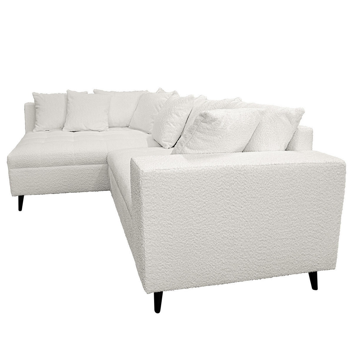 ECKSOFA mit Ottomane und Hocker - Hellgrau/Schwarz, Birkenholz/Textil (247/174cm) - home24