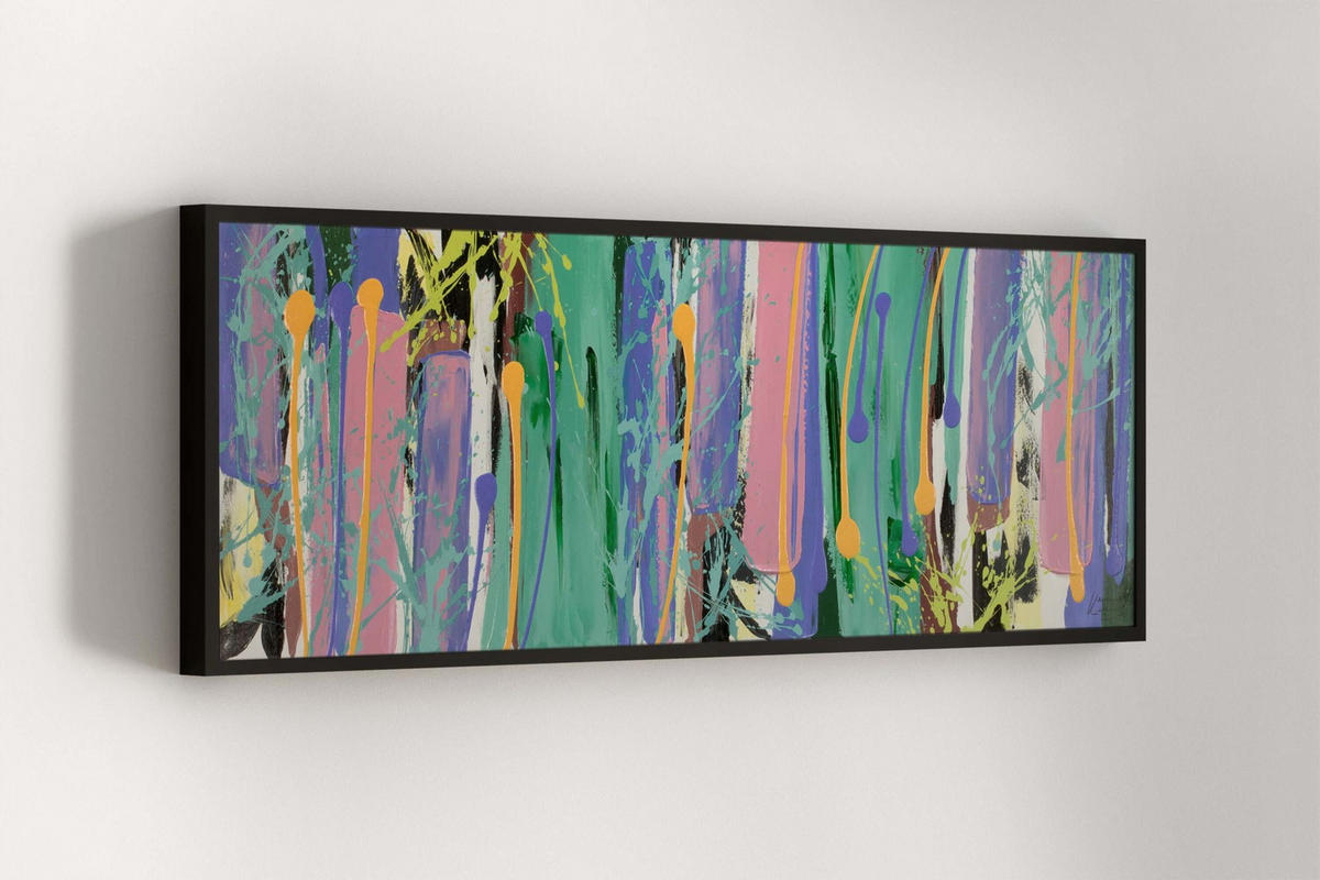 ACRYLBILD HANDGEMALT 150/50 cm - Blau/Gelb, Holz/Textil (150/50cm) - KUNSTLOFT