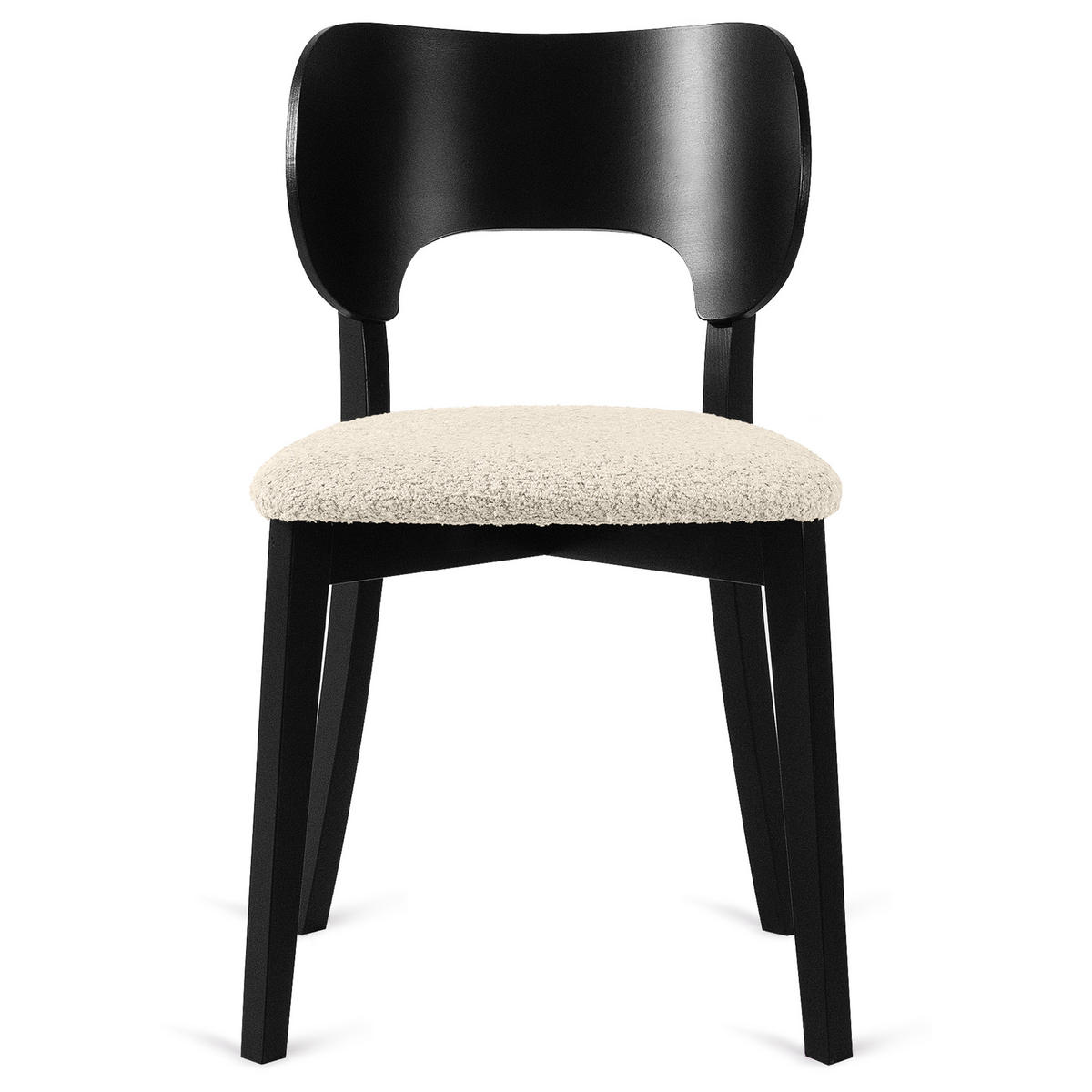 HOLZSTUHL LYCO Esstischstühl 2-er Set, Bouclé - Creme/Schwarz, Holz/Textil (47/80.5/45cm) - KONSIMO®