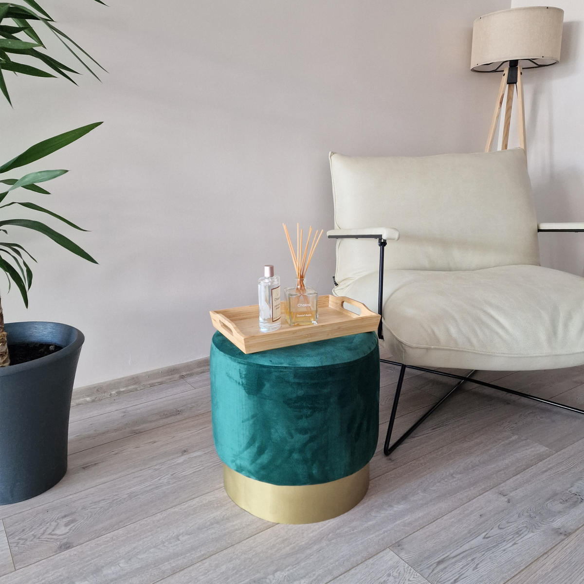 SITZHOCKER Larvik - Türkis/Goldfarben, Kunststoff/Metall (40/40/40cm) - [en.casa]