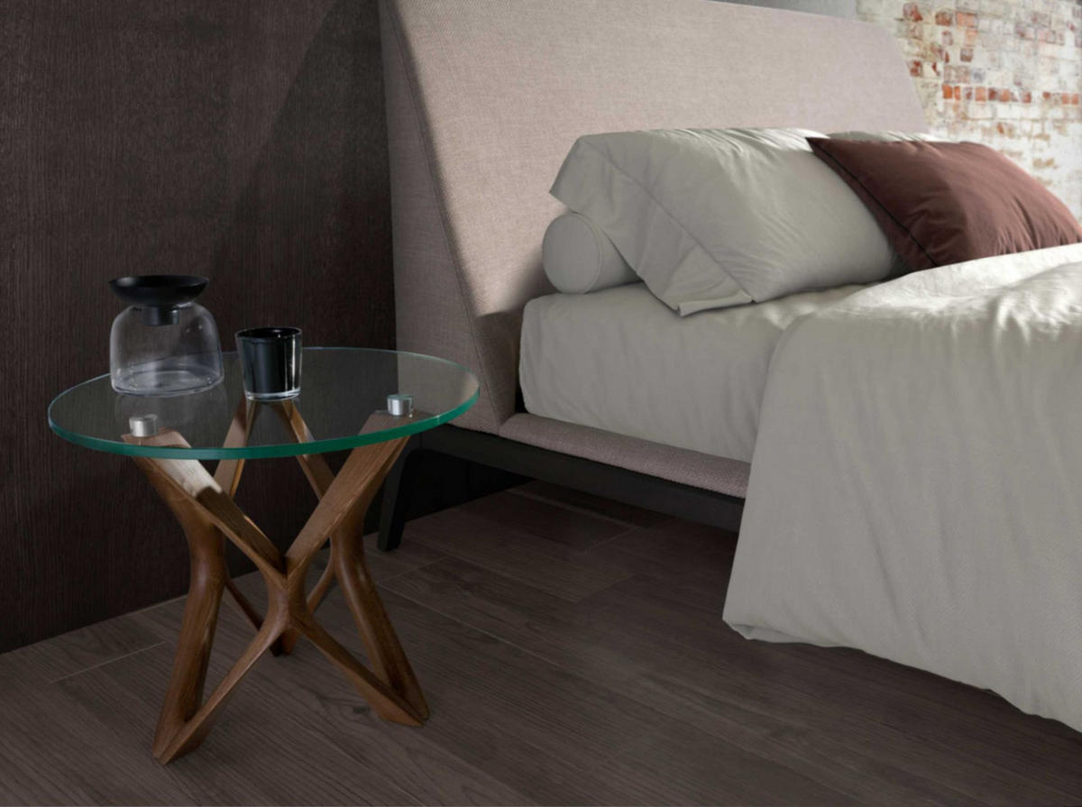 BEISTELLTISCH rund Glas | Walnuss 50/50/41 cm - Transparent/Walnussfarben, Glas (50/50/41cm) - ANGEL CERDA