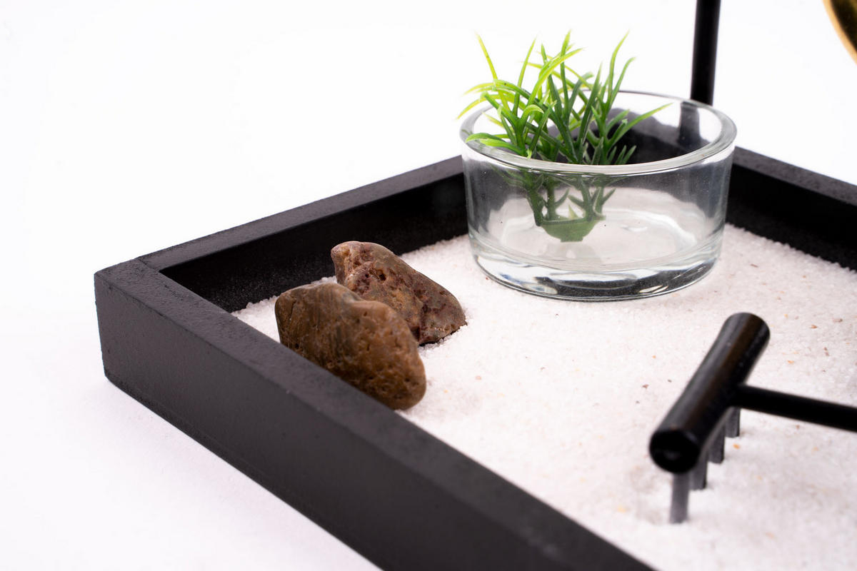 ZEN-GARTEN Buddha mit Gong auf Platte - Schwarz, Holzwerkstoff (12/16/15cm) - Atmosphera Createur d´interieur
