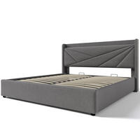 POLSTERBETT aus Baumwoll-Leinen 180x200 cm in Grau mit USB/Typ-C - Grau, Textil (180/200cm) - Modfu