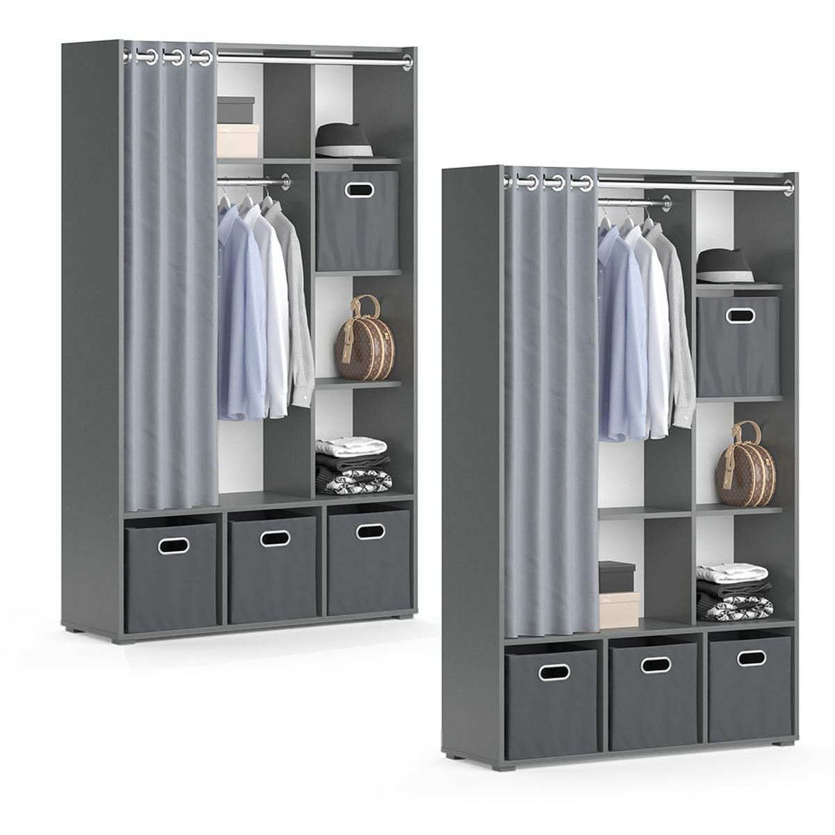 KLEIDERSCHRANK Luigi Grau 105.8 x 178.1 cm Mit Faltboxen (grau) - Grau, Holzwerkstoff (38/178.1/105.8cm) - Vicco