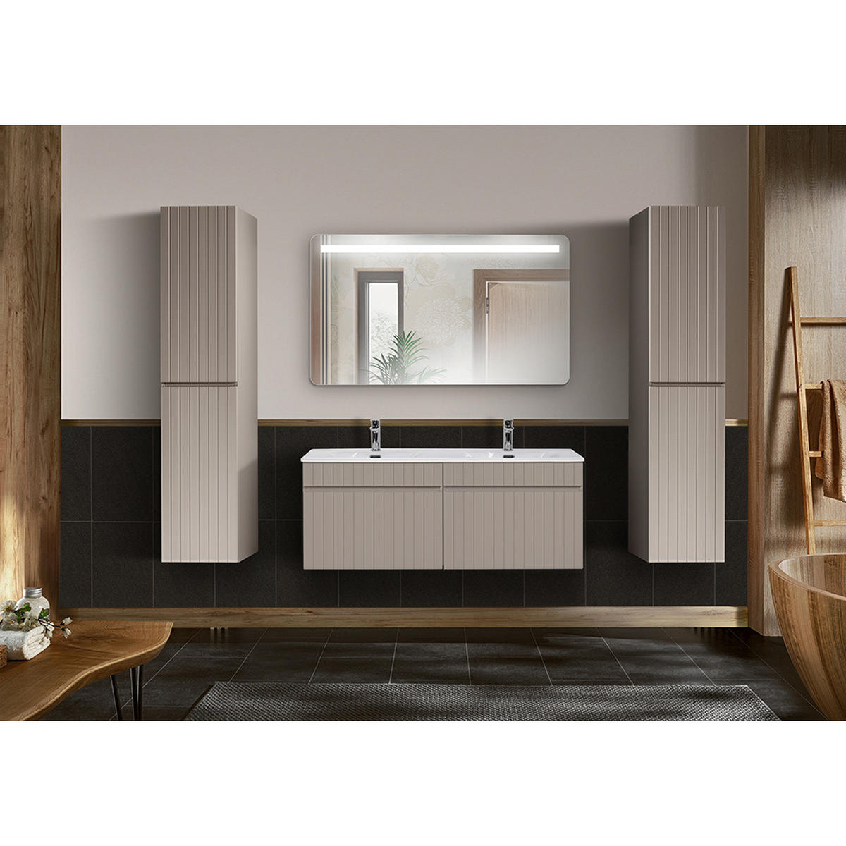 BADMÖBEL-SET 4-TLG. Iraklio-56 - Beige, Holzwerkstoff (230/200/46cm) - Lomado