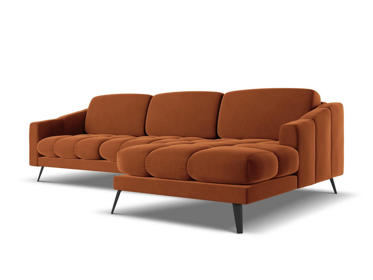 ECKSOFA Rechts Samt Stoff Orange - Terra cotta/Schwarz, Textil/Metall (264/160cm) - Makamii