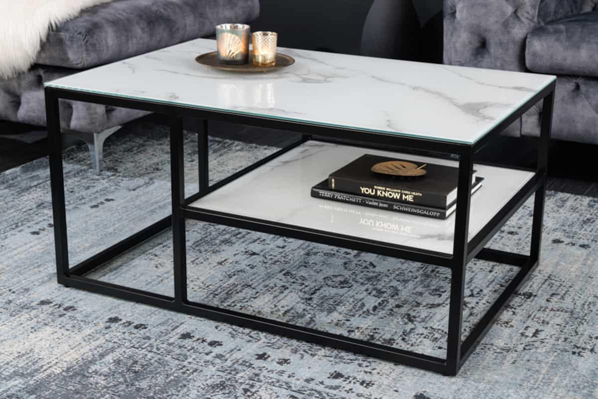 COUCHTISCH BOUTIQUE Marmor rechteckig Weiß 90cm - Schwarz/Weiß, Glas/Metall (60/90/45cm) - riess-ambiente